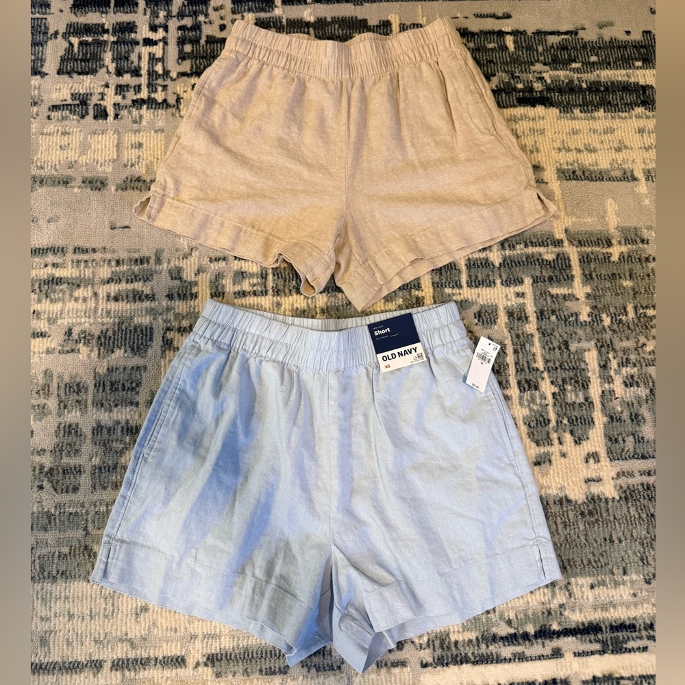 Linen Shorts-Khaki & Light Blue